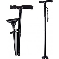 Folding walking stick with LED flashlight